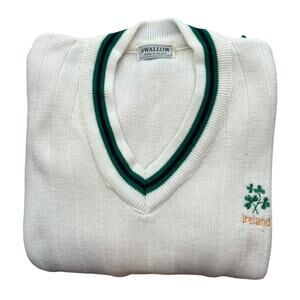 Vintage Swallow Ireland Knit Tennis Sweater V Neck Old Money Preppy Grandpa